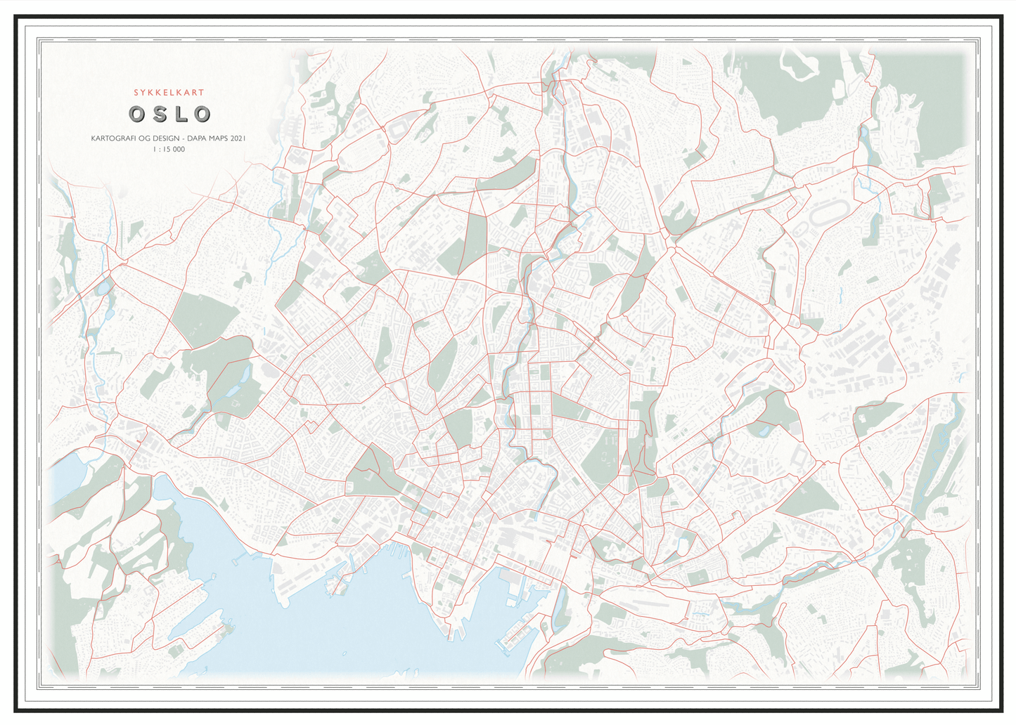 Oslo sykkelkart - uten navn (50x70 cm) - Dapa Maps
